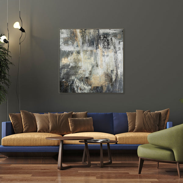 Abstraktes Wandbild „Schwerelosigkeit“ als Blickfang im Wohnzimmer