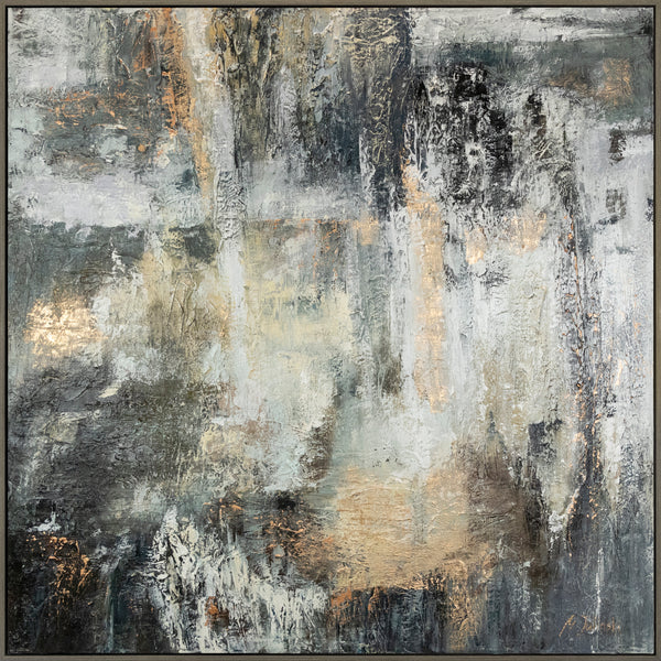 Abstrakte Acrylkunst Grau Gold Strukturmalerei Handarbeit