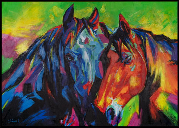 Gemälde handgemalt Acrylmalerei für das Wohnzimmer mit Rahmen "Vielfarbige Mähnen"