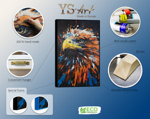 Abstrakte Acrylmalerei auf Leinwand mit Rahmen "Mächtiger Adler"