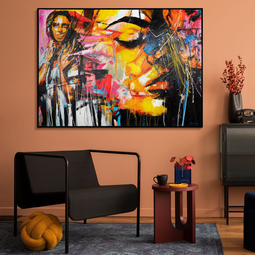 Raumansicht mit aufgehängtem Leinwandbild bilder für modernes wohnzimmer