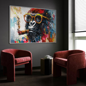 Tierbild Gorilla auf Leinwand – moderne Wanddeko im Raum