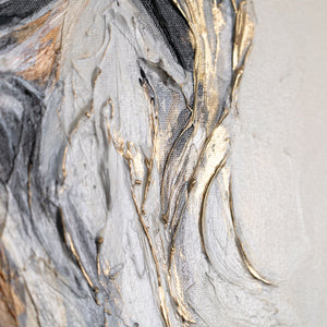 Pferdemähne in Bewegung – goldene Textur auf Acrylbild mit Pferdemotiv