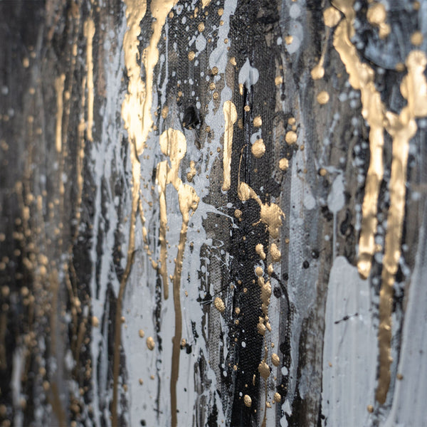 Farbspritzer Gold Schwarz handgemalte Acrylmalerei