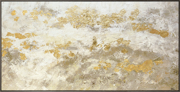 Acrylbilder abstrakt modern, handgemalte leinwandbilder mit Rahmen "Glänzendes Gold"