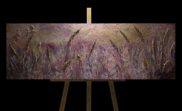 Handgemalte landschaft malerei "Morgentau" 150x50cm