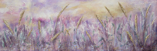 Handgemalte landschaft malerei "Morgentau" 150x50cm