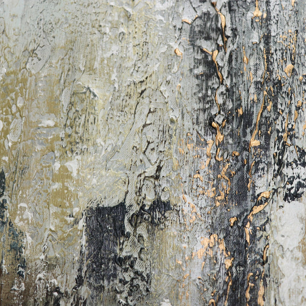 Texturdetails des Kunstwerks in Grau, Schwarz & Metallic-Tönen