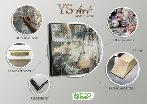 Abstrakte Acrylkunst Grau Gold Strukturmalerei Handarbeit