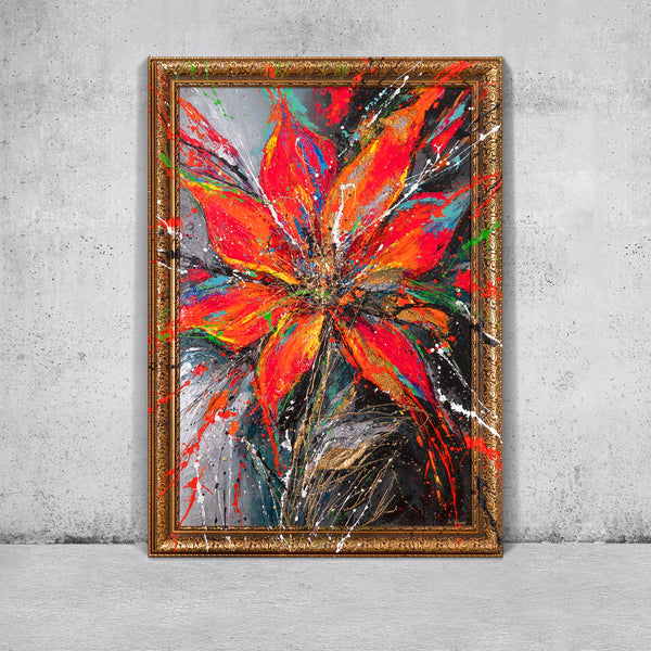 Abstrakte Blume Acryl Leinwandbild Kunst auf Betonwand
