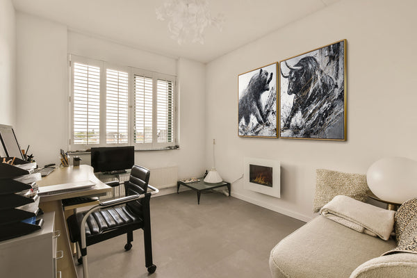 Acrylbild Bulle und Bär Schwarz Gold Kunst im Wohnzimmer