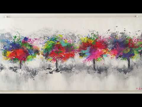 Moderne handgemalte bilder auf leinwand "Bunter Wald"