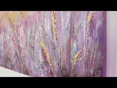 Handgemalte landschaft malerei "Morgentau" 150x50cm