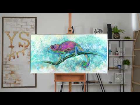 Bild Moderne Kunst "Leguan" ausgefallene Wanddeko mit Rahmen