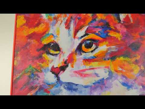 Handgemalte Katze Acrylbilder im Rahmen "Abstrakter Kater" Texturierte Wandkunst