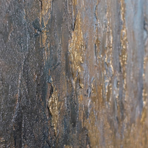 Detail des Gemäldes „Kristallwasser" – goldene Reliefströme zwischen Anthrazit und Rosé-Beige