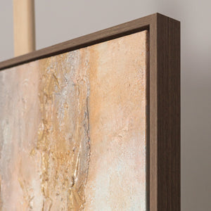 Handgemaltes abstraktes Hochformat Gemälde „Goldener Regen" – Gold & Grau Reliefstruktur, 50x70 cm mit dunklem Rahmen