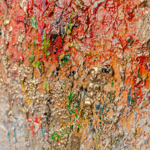Buntes Querformat Acrylgemälde an der Wand – Farbpanorama in Rot, Orange und Gold