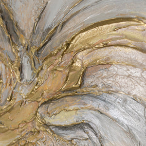 Wandbild das bei jedem Blick neue Details zeigt – organische Goldstruktur handgemalt auf Leinwand