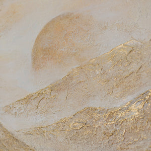 Fluss im Bergtal in Gold – monochrome Naturkomposition handgemalt auf Acryl