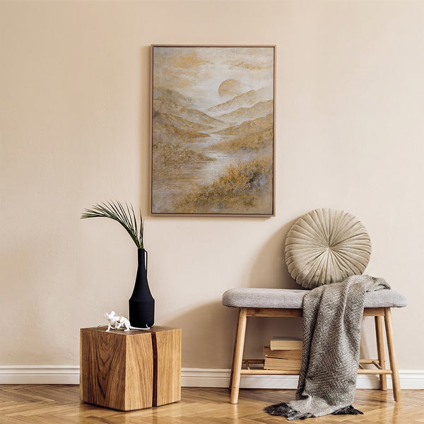 Goldene Naturwandkunst im Japandi Interieur – Original Landschaftsgemälde kaufen bei YS-Art