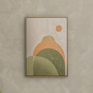 Boho Geometrie Wandkunst im modernen Interieur – Original Gemälde in Grün und Terrakotta kaufen