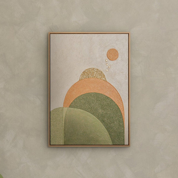 Boho Geometrie Wandkunst im modernen Interieur – Original Gemälde in Grün und Terrakotta kaufen