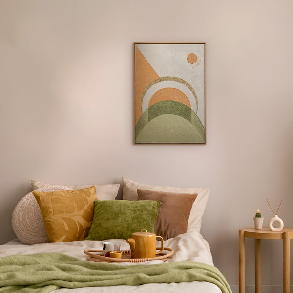 Dynamische Boho Wandkunst im modernen Schlafzimmer – Original geometrisches Gemälde kaufen