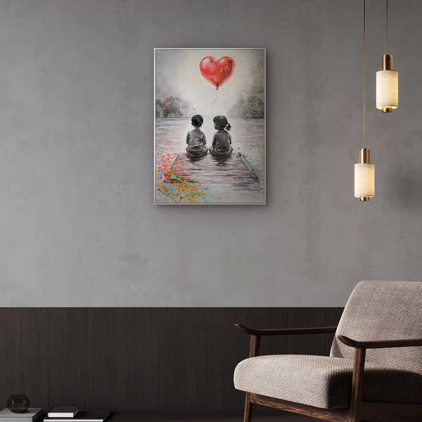 Street Art Leinwandbild im modernen Wohnzimmer – Original Urban Art Gemälde mit Herzballon kaufen