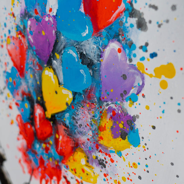 Pop Street Art in Rot, Blau und Violett – urbane Acrylmalerei mit roten Farbtropfen 