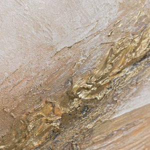 Handgefertigte Holzoptik unter goldener Welle – Mischtechnik Acryl auf Leinwand