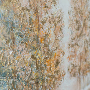 Goldene Baumkronen in dichter Relieftextur – handgefertigte Herbstallee auf Leinwand 