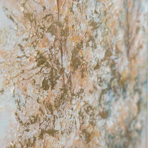 Gold trifft Türkis – herbstliche Waldstimmung als handgemaltes Naturgemälde in Beige