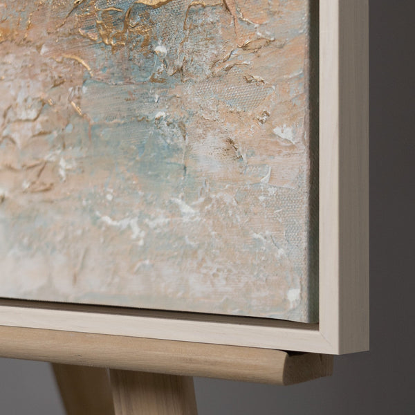 Handgemaltes Naturgemälde „Herbstlicher Hain" – goldene Herbstallee in Gold & Beige, 50x70 cm mit beigem Rahmen