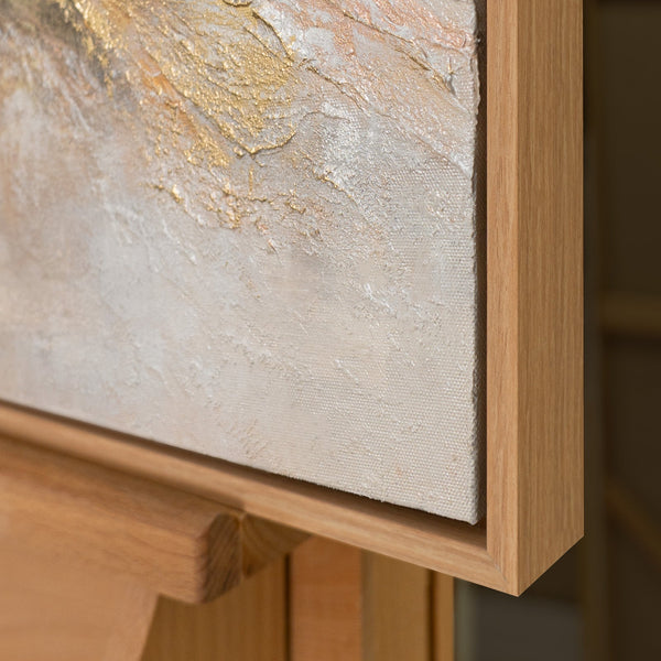 Handgemaltes atmosphärisches Landschaftsgemälde „Helles See" – Gold & Grau Nebellandschaft, 50x70 cm mit Rahmen