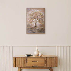 Goldenes Lebensbaum Gemälde im modernen Wohnzimmer – Original Baumgemälde kaufen bei YS-Art