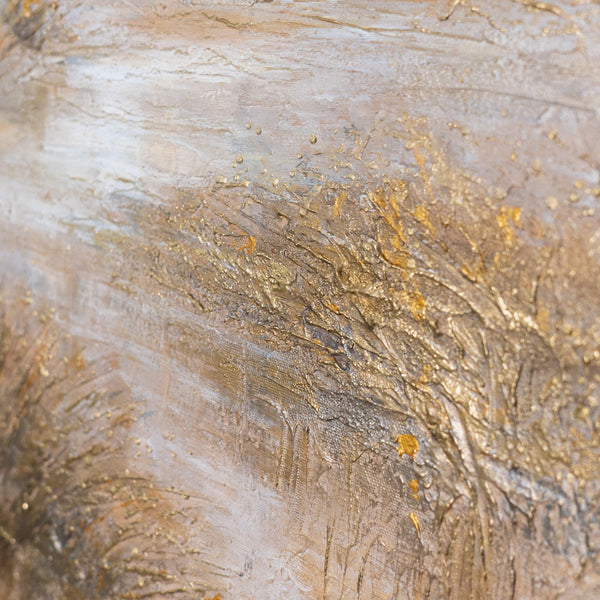 Goldene Grasbüschel in Relieftextur – handgefertigte Naturlandschaft in Beige und Ochre 