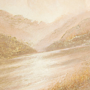 Wandbild das Räume wärmt wie Kerzenlicht – goldener Horizont mit Sonne handgemalt auf Leinwand