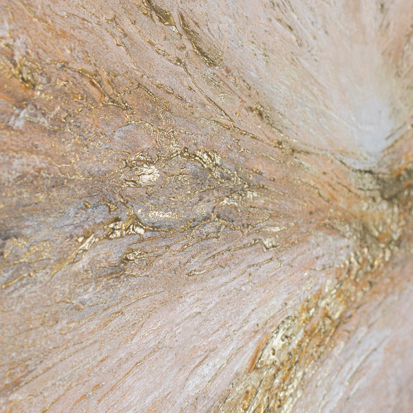 Gold windet sich zum Licht – dynamische Goldstruktur zwischen Beige und Silber, handgemalt