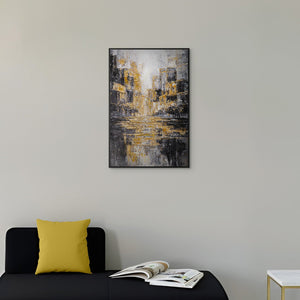 Urbanes Goldstadtbild im modernen Büro – Original nächtliches Stadtgemälde kaufen bei YS-Art