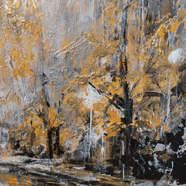 Wandbild das Stadt und Natur als goldenes Herbstpanorama vereint – letztes Werk der Stadtbild-Serie