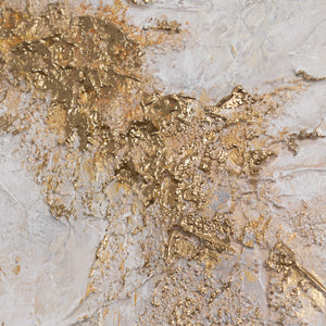 Körnige Goldrelieftextur auf Weiß-Beige – Nahaufnahme des Acrylgemäldes „Lichtspalte" 