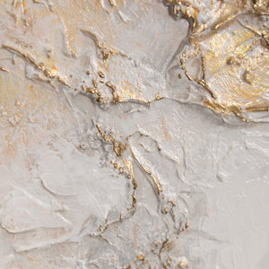 Abstraktes Weiß-Gold Gemälde 50x70 cm – minimalistischer Goldstreifen als eleganter Blickfang
