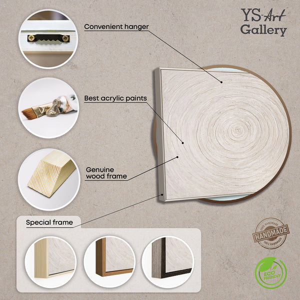 Wanddeko Minimalistisch – Texturiertes Acrylbild in Beige mit Rahmen „Echos der Zeit“