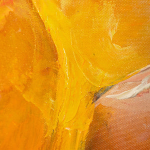 Abstraktes Leinwandbild „Herbsttanz" – Nahaufnahme der expressiven Pinselstruktur in Orange und Rot
