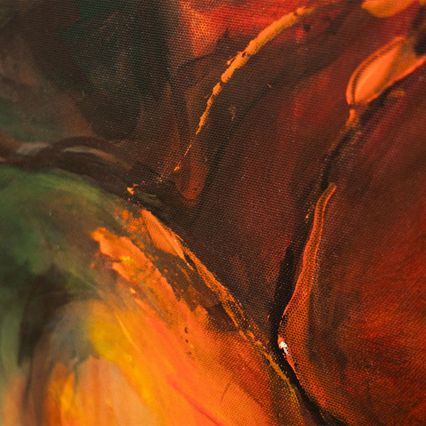 Detail des Gemäldes „Herbsttanz" – organische Farbformen in Orange, Rot, Gelb und Grün