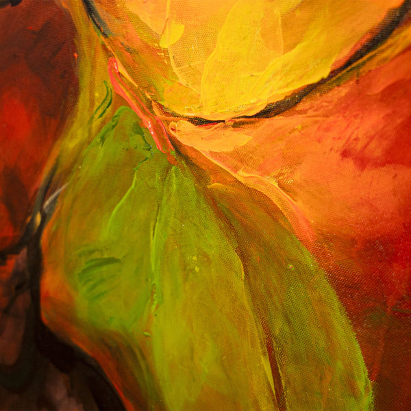 Handgemaltes Wandbild „Herbsttanz" – abstrakte Herbstkomposition in Orange, Rot und Dunkelbraun