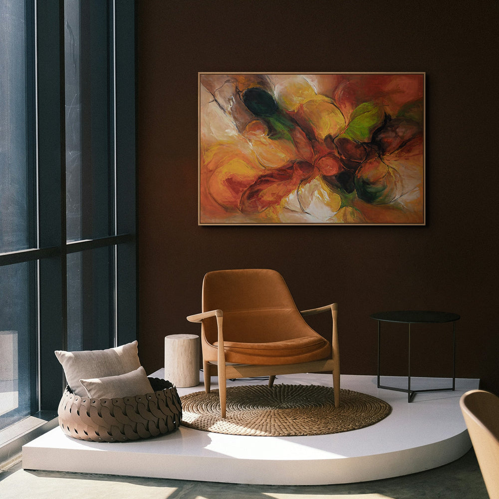 Abstraktes Leinwandbild mit leuchtenden Gelb