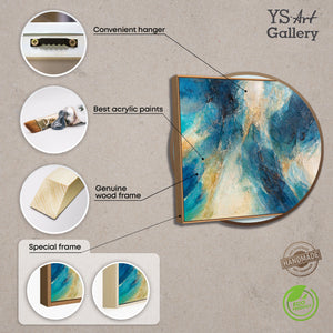 roduktübersicht eines abstrakten Leinwandbildes in Blau mit Material