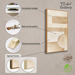 Handgemaltes Abstraktes Acrylbild Beige mit Rahmen – Moderne Wandkunst „Raum der Formen“